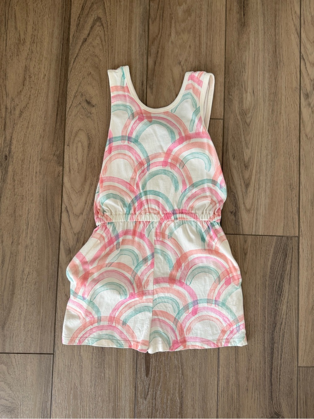 Tea Collection Pink & Mint Rainbow Tank Romper size 7 (like new)